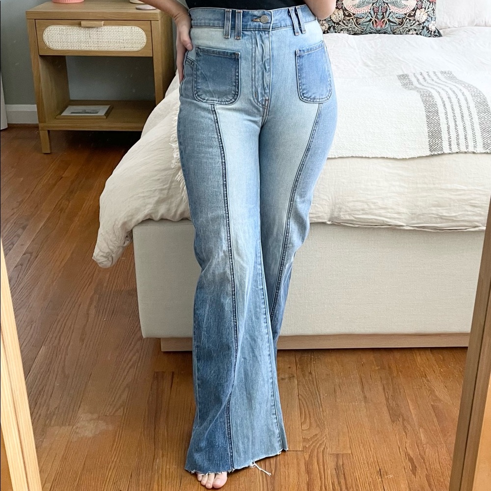 REVICE Light Blue Two-Tone Flare Jeans